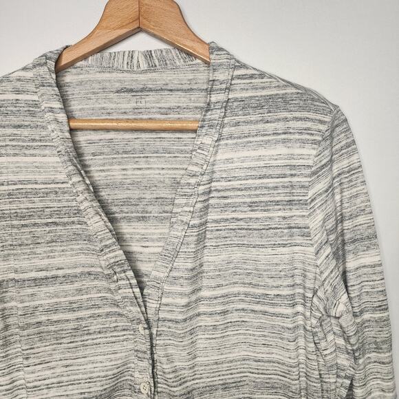 🌻3 for $18 Eddie Bauer Gray Striped Cotton Cardigan - Picture 2 of 5